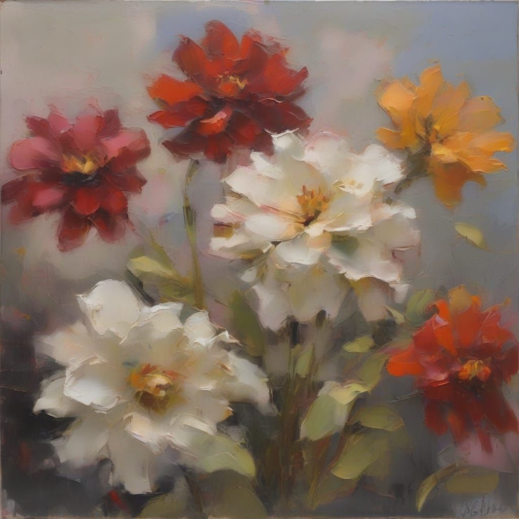 Abstract Oil Painting of Thirty-Three Blossoms