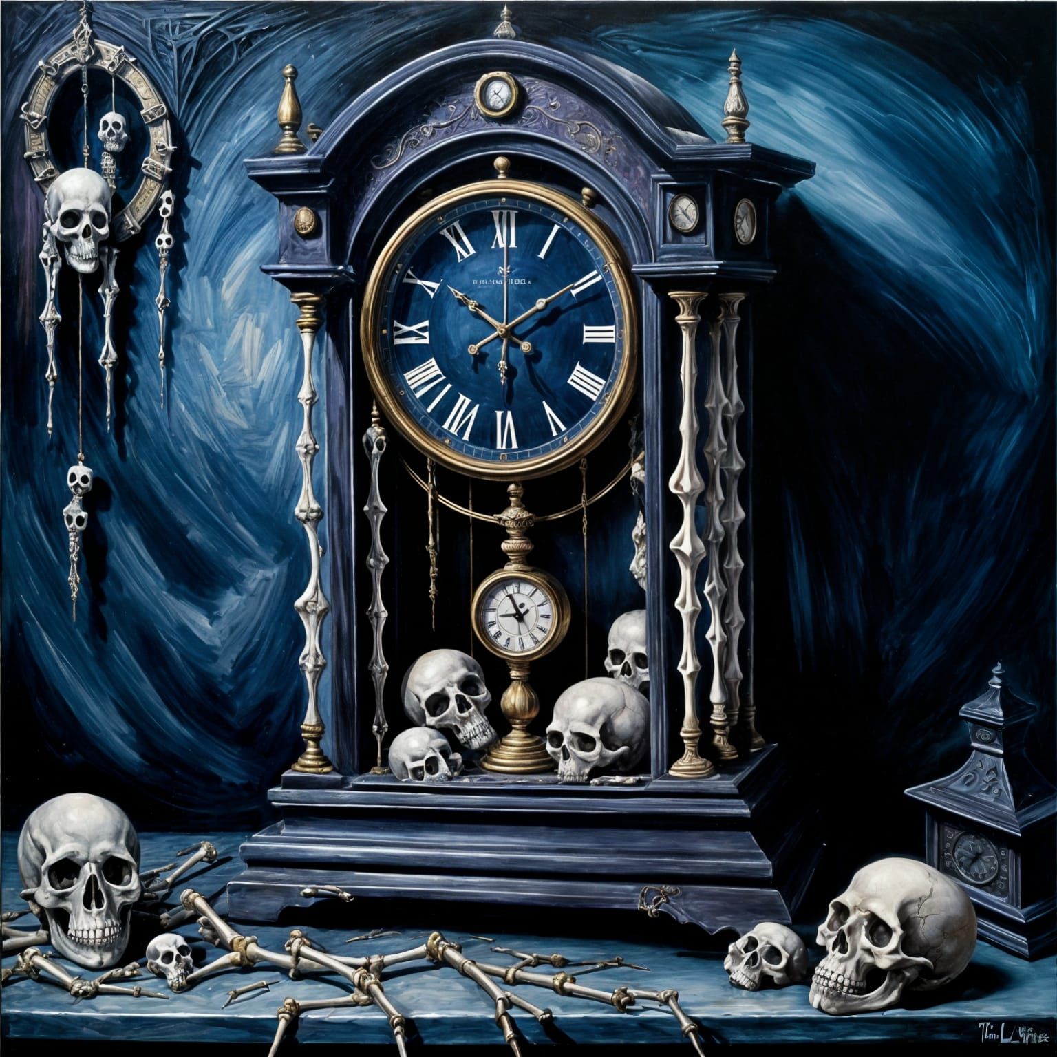 Spooky Bone Clock: A Gothic Oil Painting