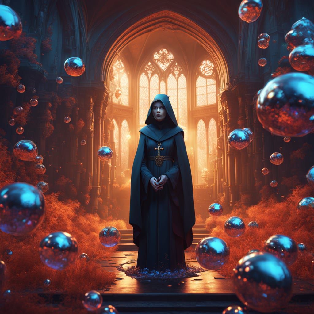 Vampire Nun Levitating in a Sea of Bubbles