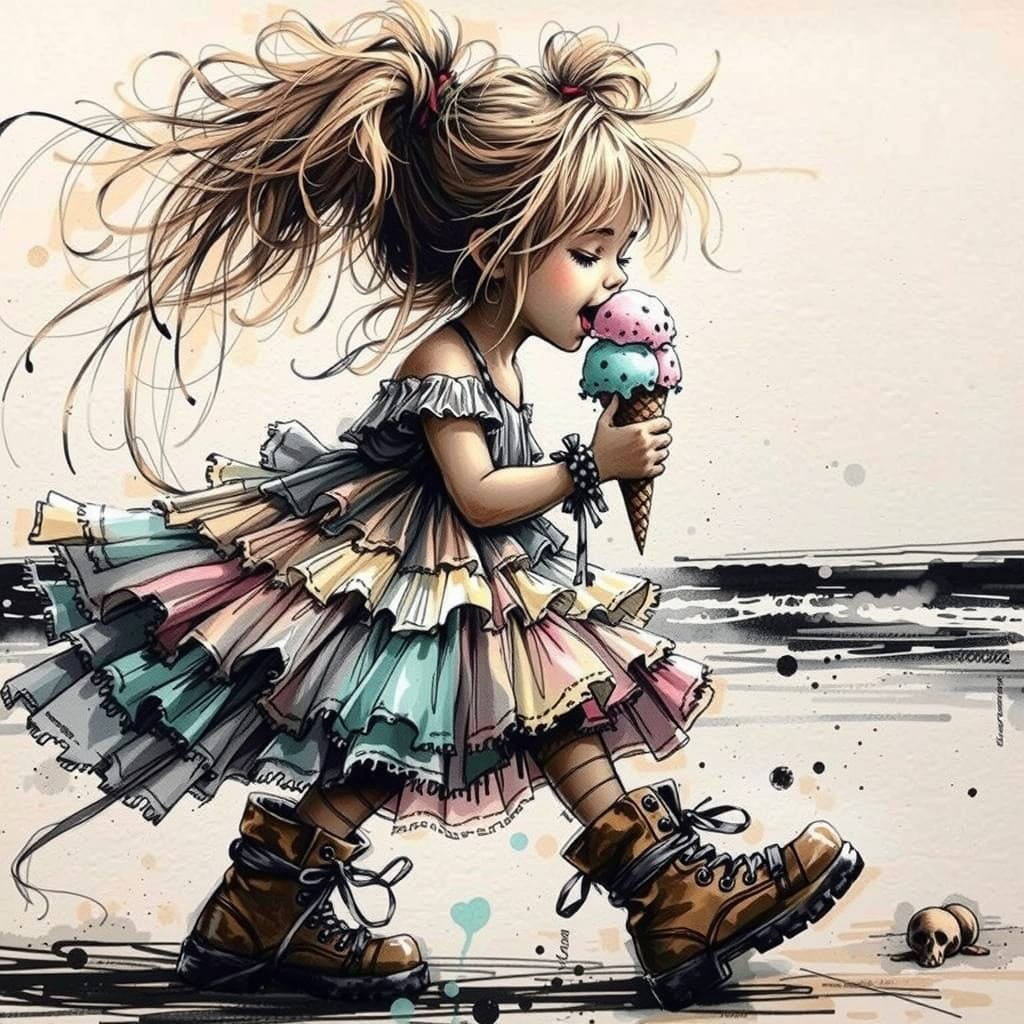 Whimsical Girl in Vintage Pastel Dress Embarks on Summer Adv...