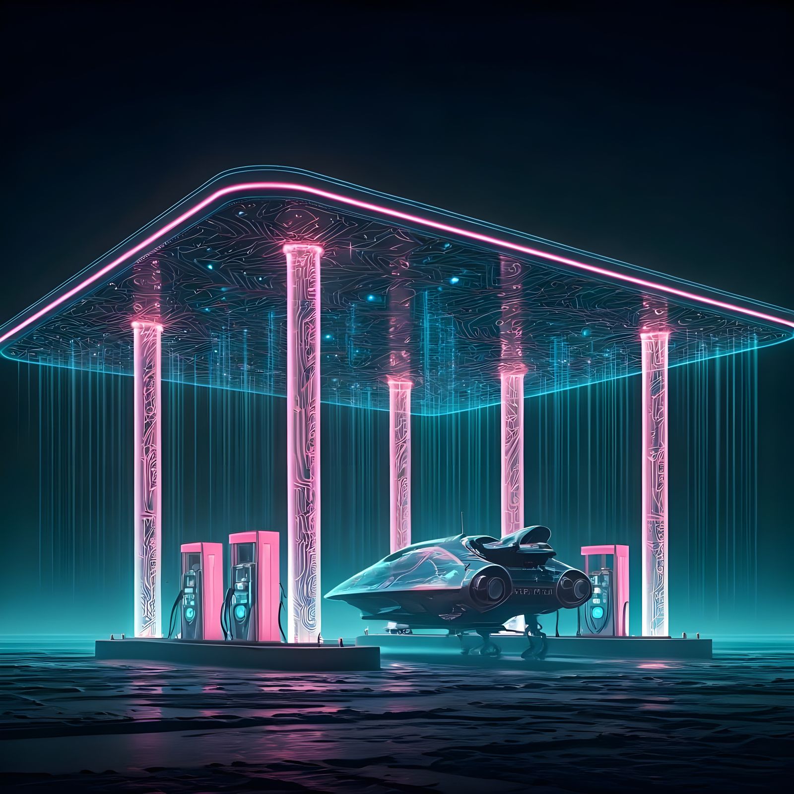Futuristic Alien Gas Station on Distant Planet