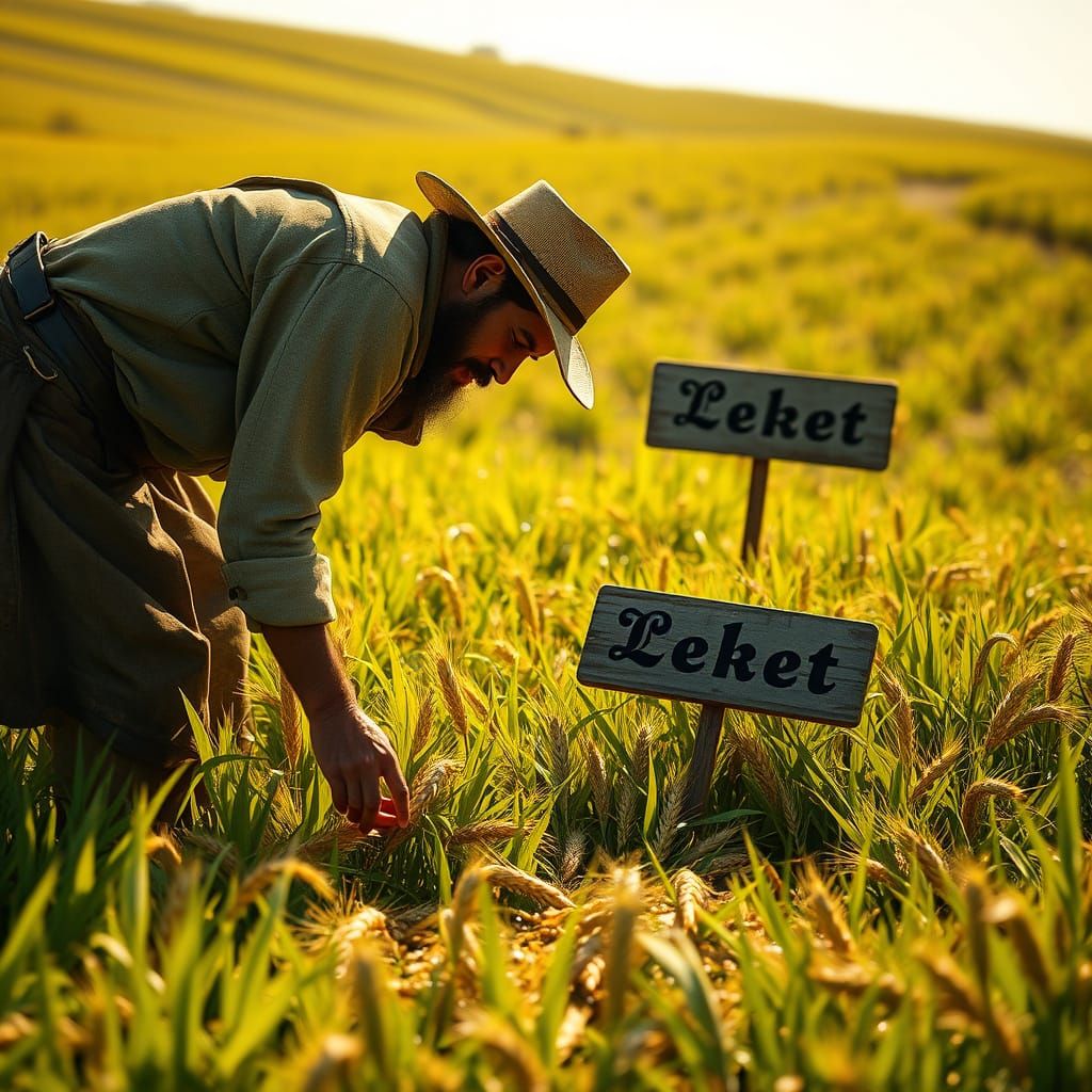 Rustic Farmer Tending Lush Harvest in Golden Light
