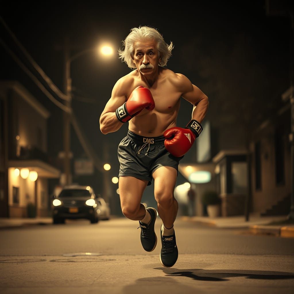 Albert Einstein's Fitness Frenzy in Vintage Sepia