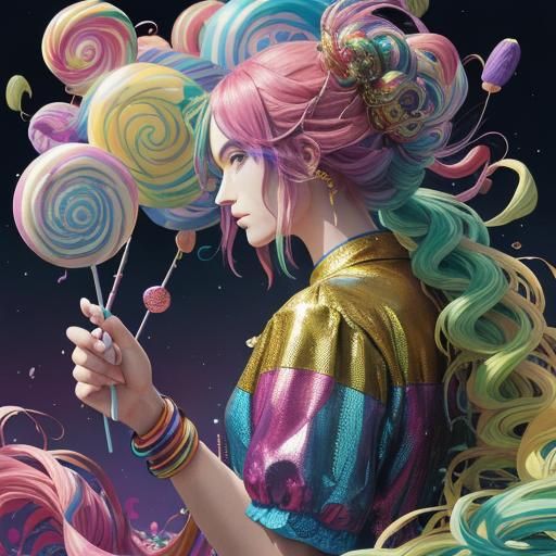 Rainbow Dragon Serpent Woman in Candy Art Style