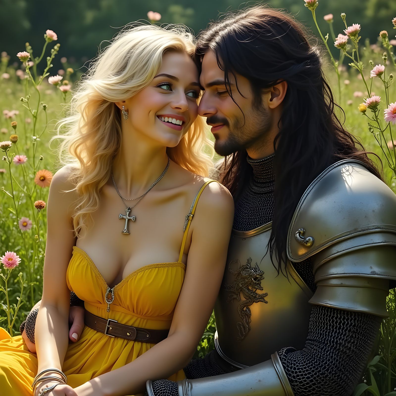 French Beauty and English Archer in Glade Painting