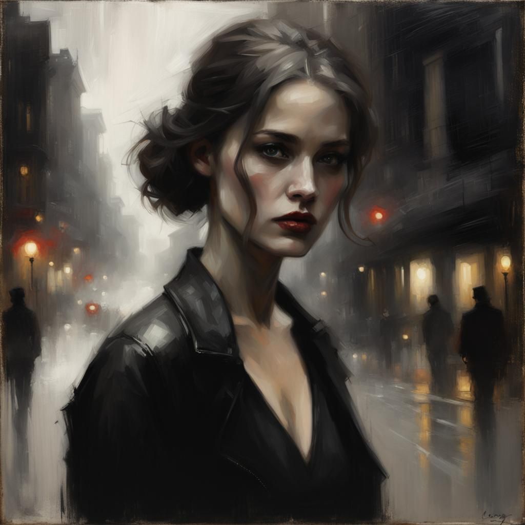 Elegant Woman in Black: Classical Realism Portrait