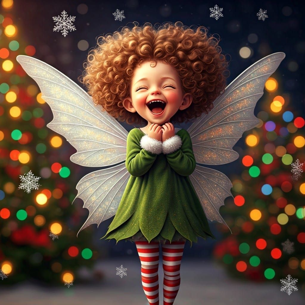Mischievous Christmas Fairy in Whimsical Winter Wonderland