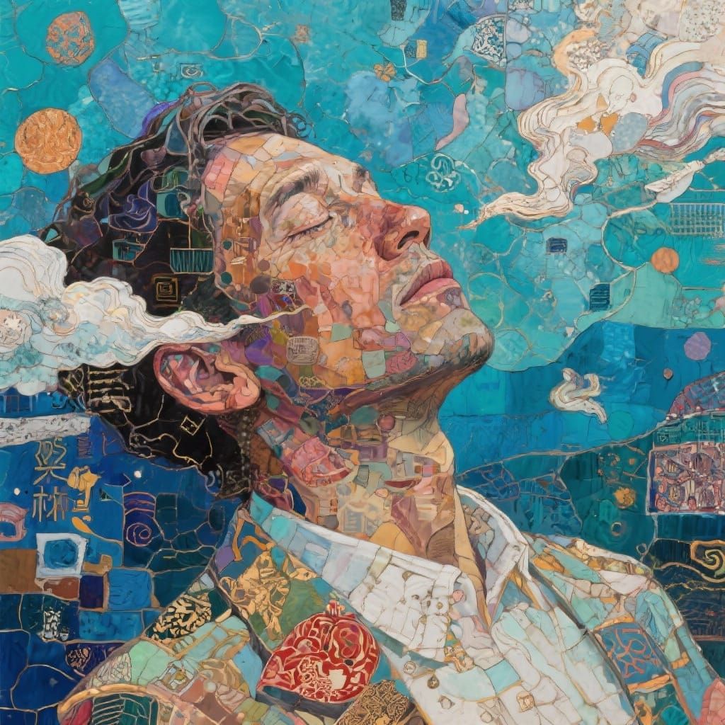 Dreaming Man in Mixed Media Art Style