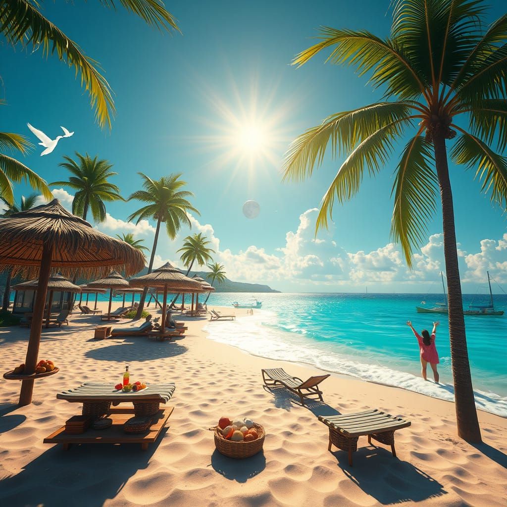 Vibrant Beachside Paradise in a Fantasy Setting