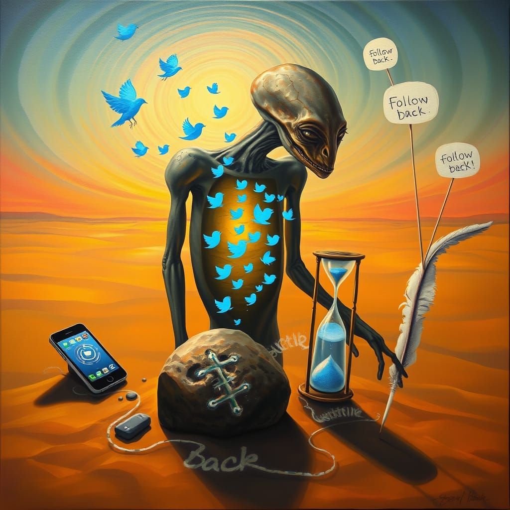 Surreal Alien in Desert Dreamscape Inspired by Dalí