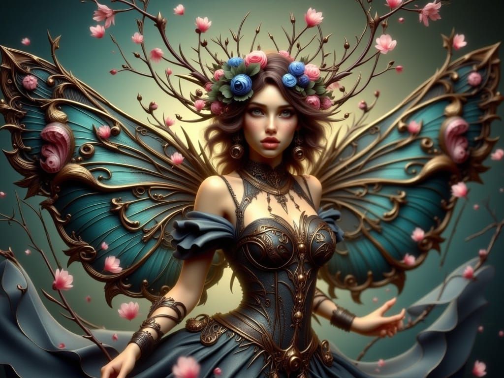 Cherry Blossom Fairy Digital Painting in Art Nouveau Style