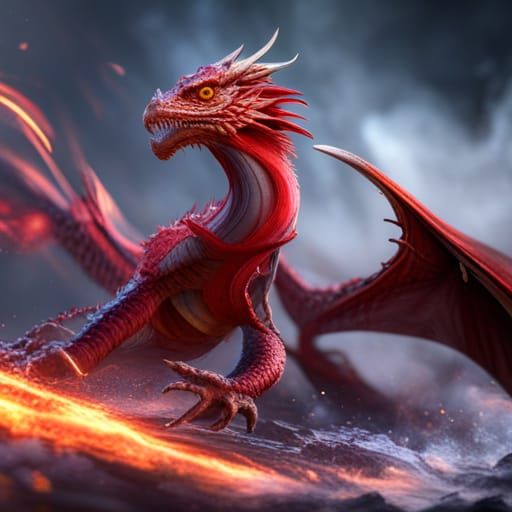 Detailed Red Dragon Breathing Fire in 3D