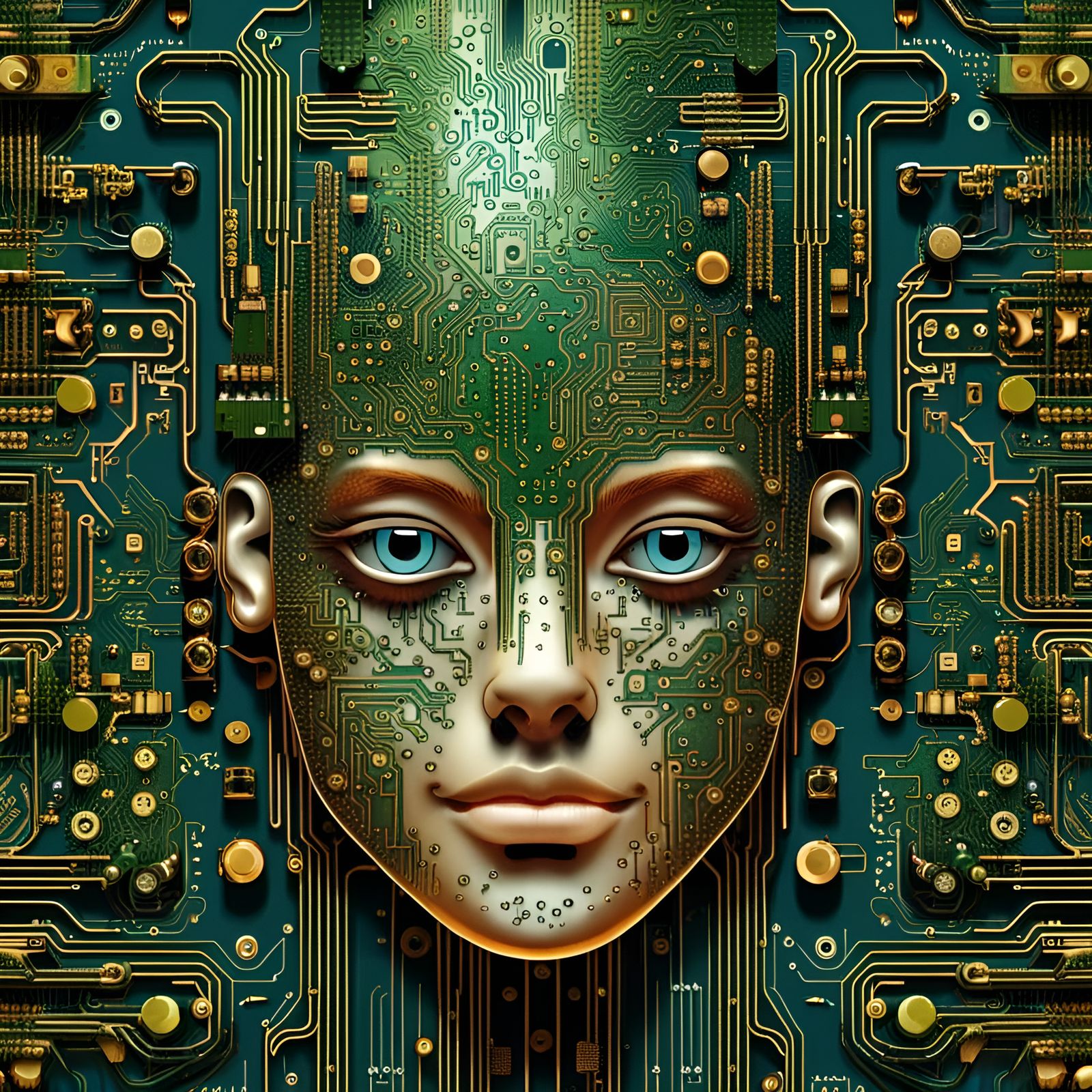Circuit Board Human Face in Hyperdetail