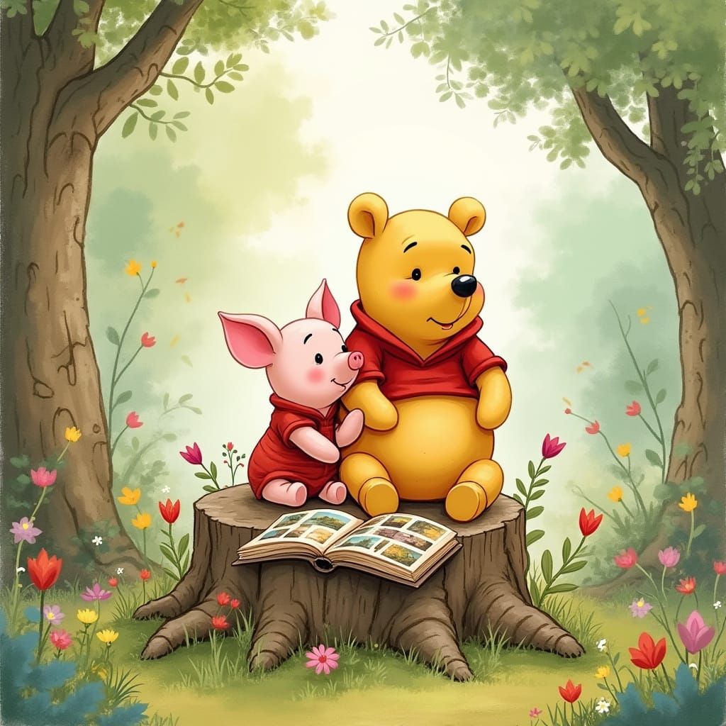 Whimsical Forest Friends: Winnie the Pooh and Piglet's Vinta...
