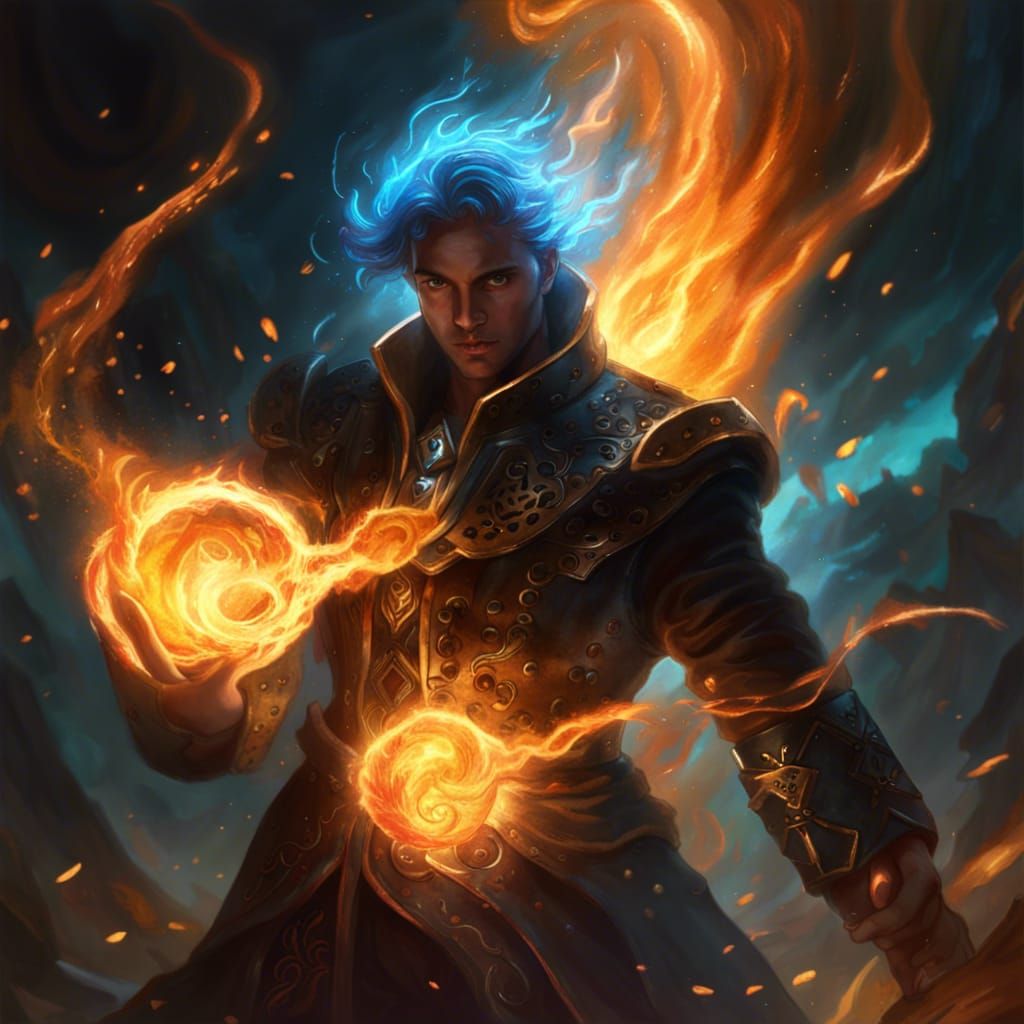 Mystical Fusion: Flames and Energy in Dark Fantasy Style