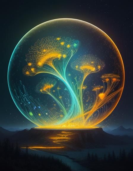 breathtaking scenery, hyperrealism, concept art, (fantastic musical score and white notes of music:1.2), misty blue, gol...