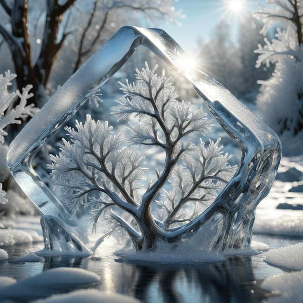 Icy River Scape: Ultra Zoom 3D Ice Sculpture