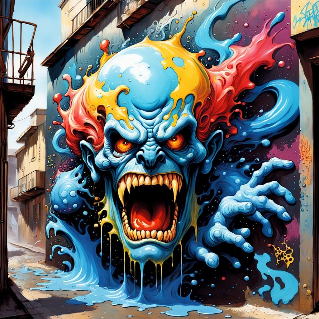 Fantasy Art Illustration with Graffiti and Splash Elements
