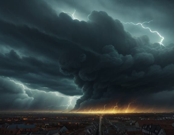 Surreal Tornado Devastating Town in Painterly Style
