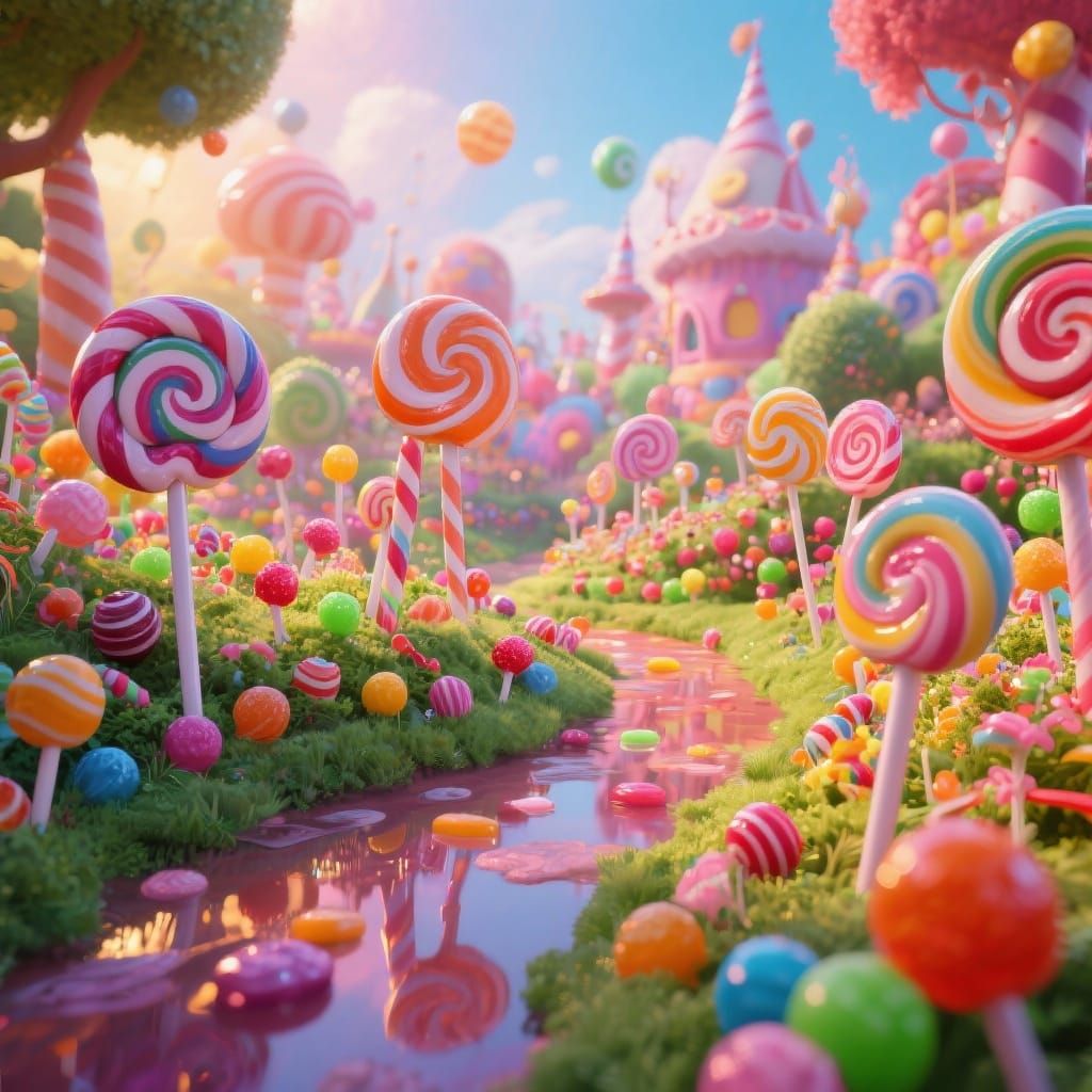 Vibrant Candy Garden in Hyperrealistic Digital Art Style