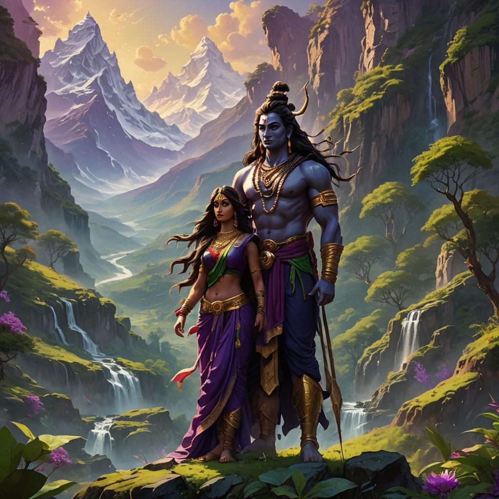 Lord Shiva and Parvati in a Mountain Landscape