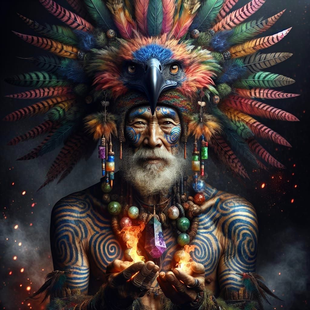 Surreal Oil Painting of a Wise Shaman in a Philippine Eagle ...