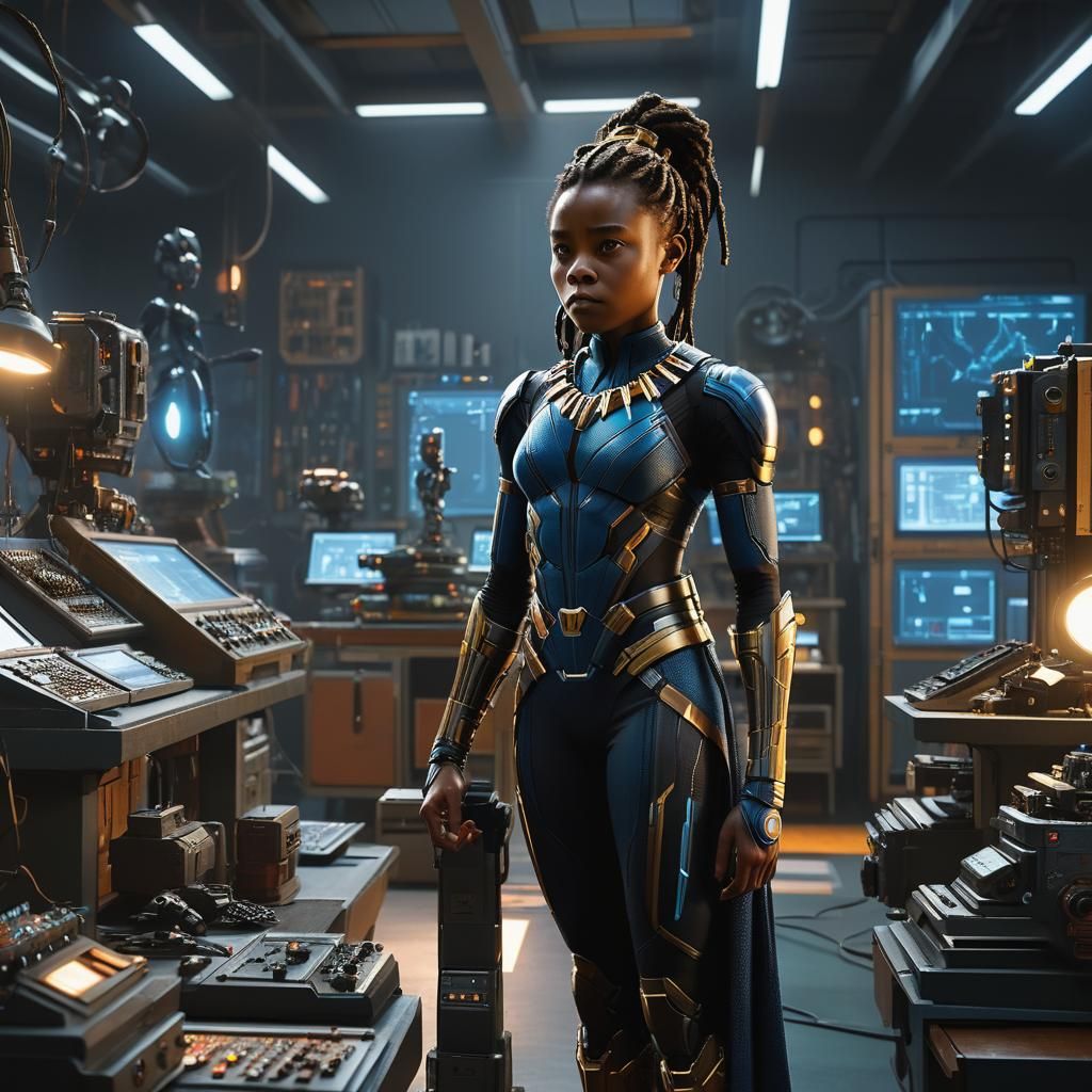 Shuri in Wakanda Lab: Hyperrealistic Digital Art