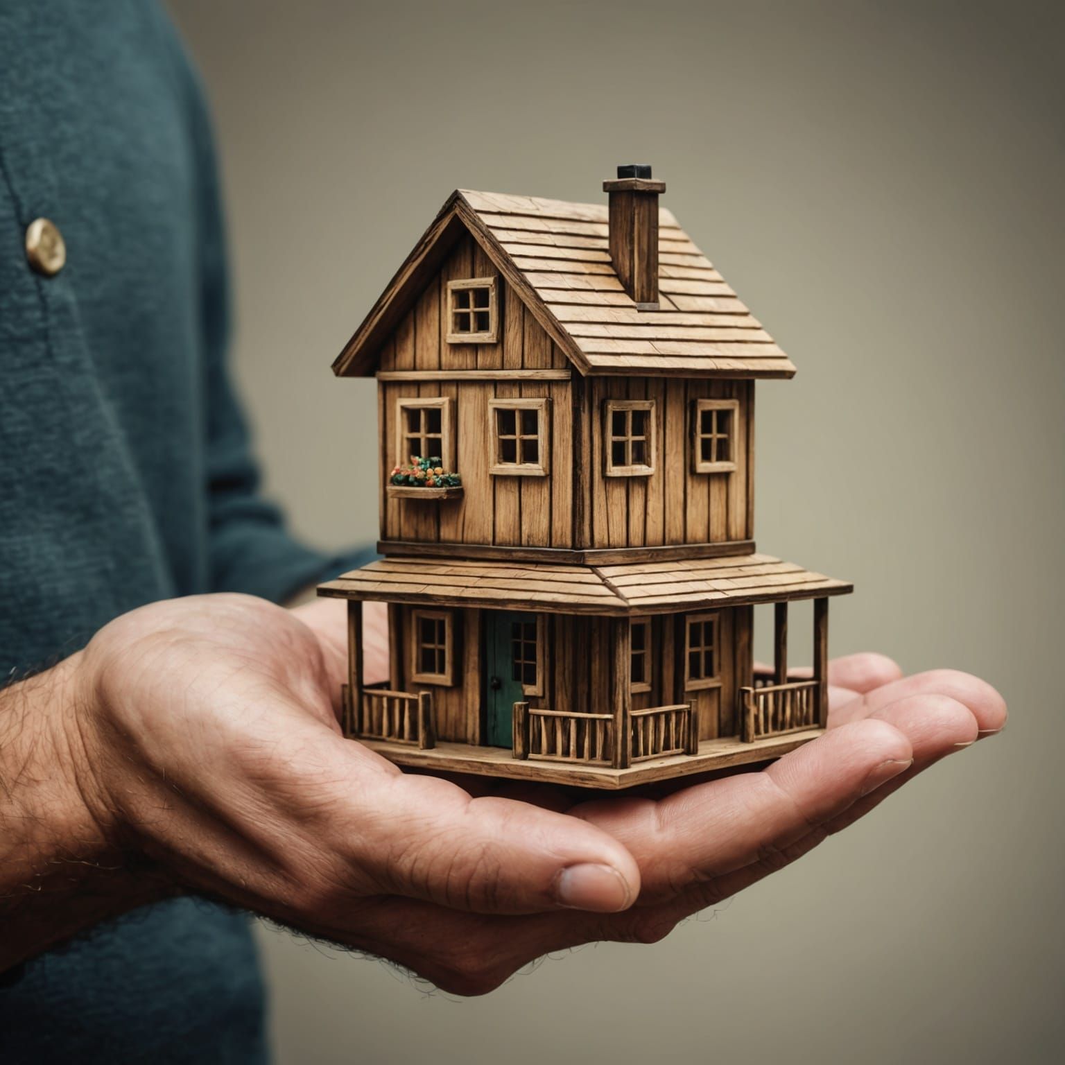 Man Holds Tiny House: Digital Painting