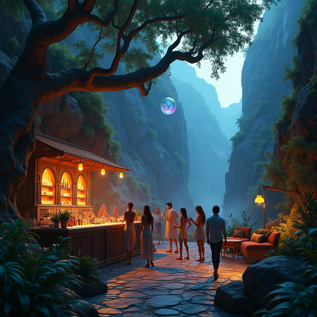 Mountainside Techno Party, Fantasy Concept Art