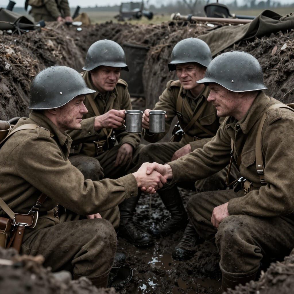 WW2 Soldiers in Ypres Trenches Toasting New Year