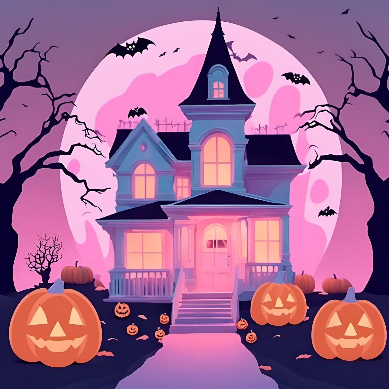 Cute Ghost in Pastel Halloween Dreamscape