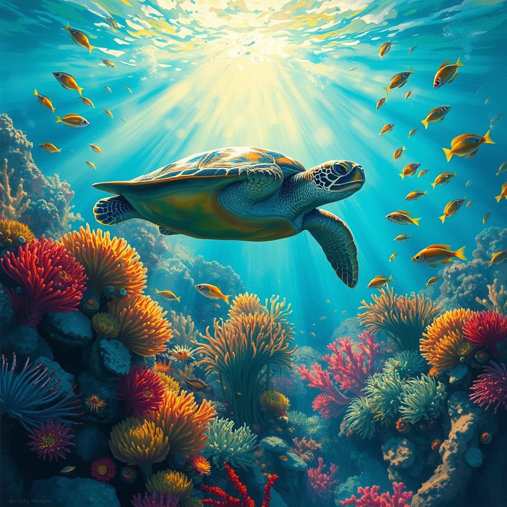 Sea Turtle in Coral