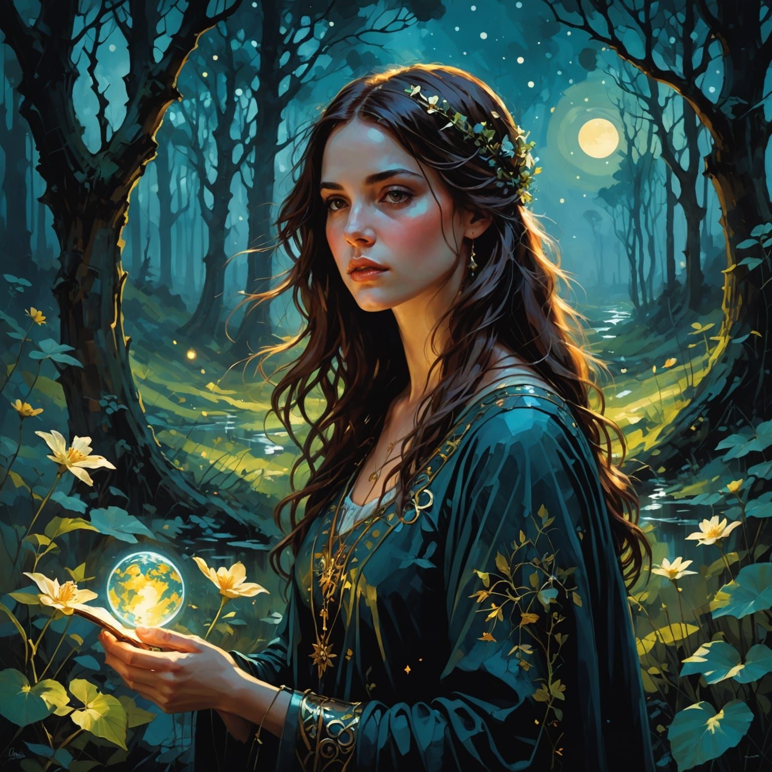 Luminous Spirit in Twilight Glade: Expressionist Art