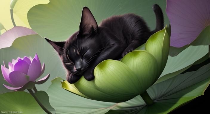Black Cat's Nap in Giant Lotus Flower