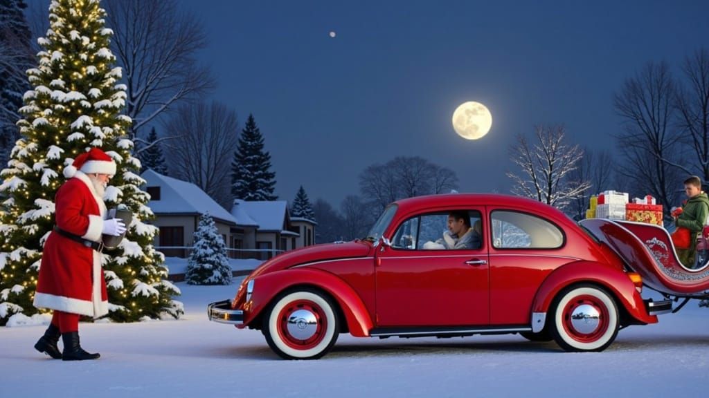 Santa Claus Unveils Bright Red Volkswagen Beetle Última Edic...