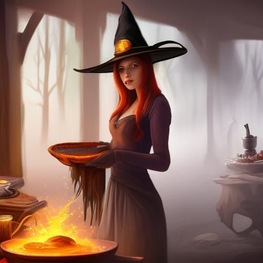 Woman in Witch Hat Baking: Fantasy Concept Art