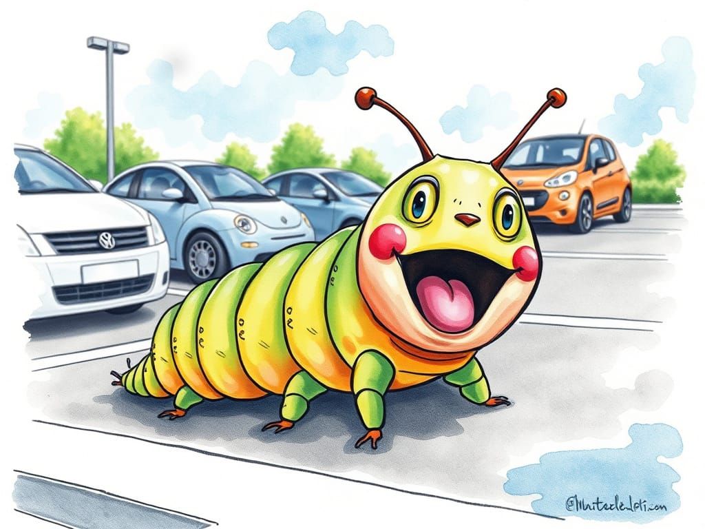 Excited Caterpillar Portrait in Watercolor Style