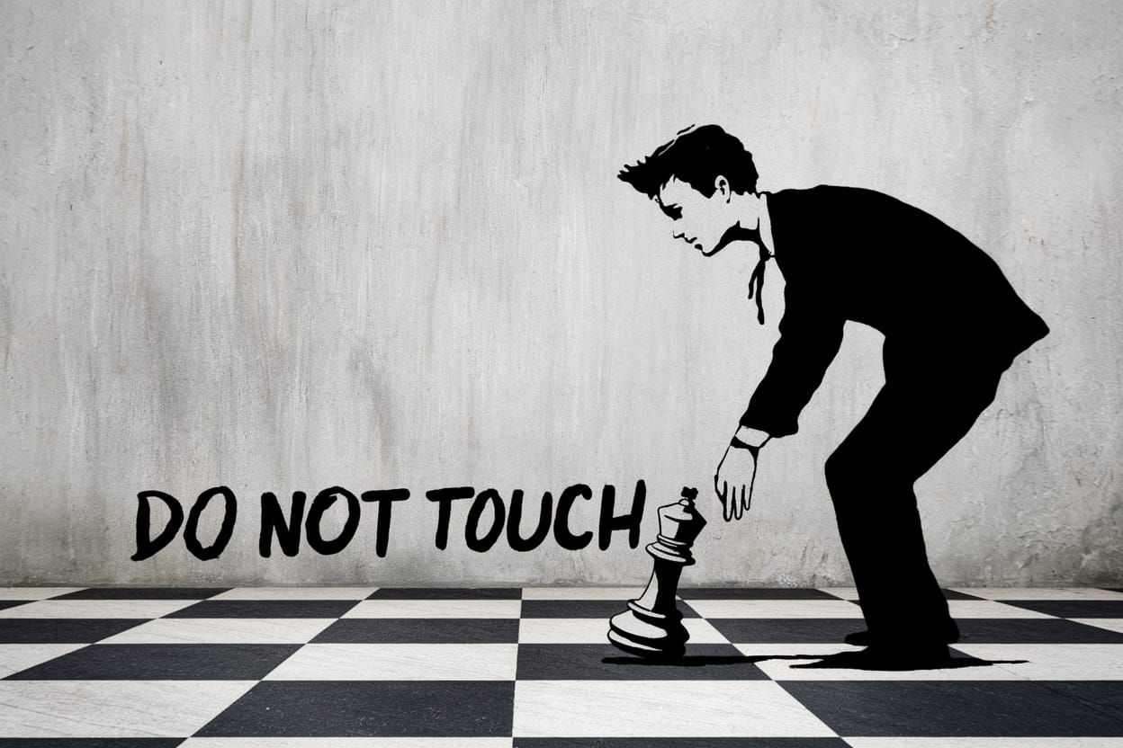 Banksy-Style Mural of Chess Player Hesitation