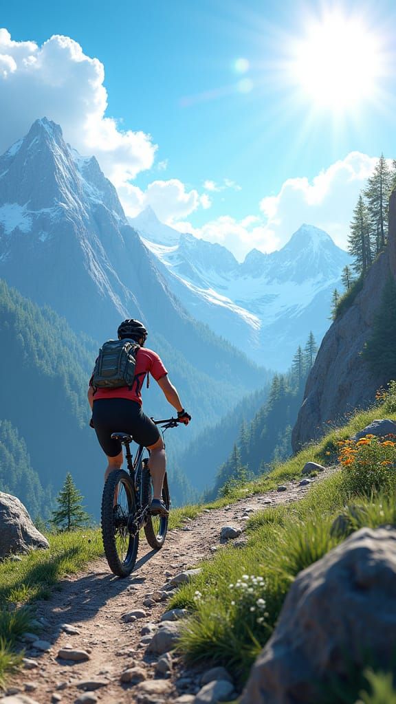 Mountain Biker on Trail in 3D Anime Style