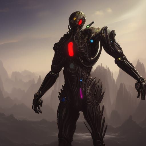 Detailed Half-Human Robot in Fantasy Art Style