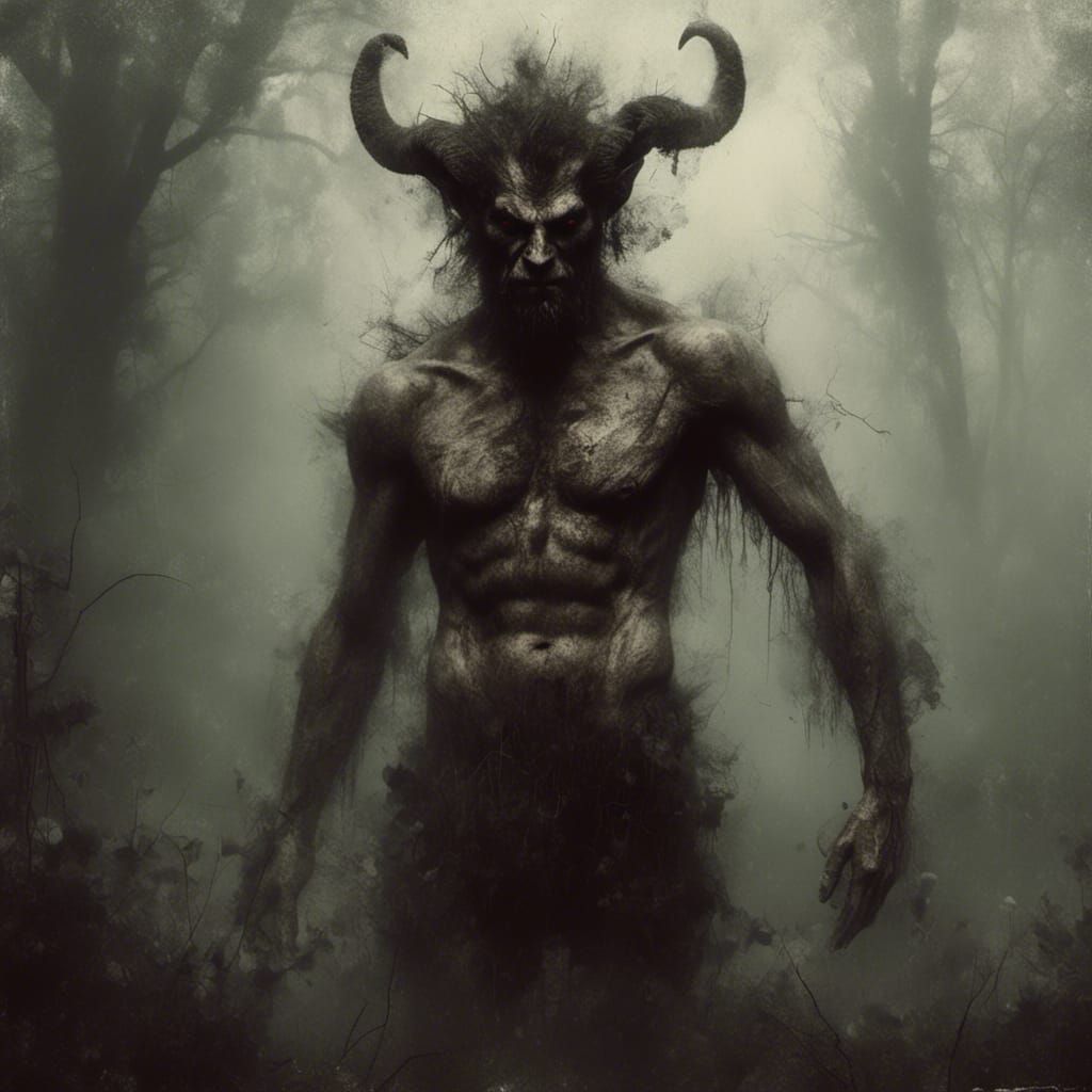 Ethereal Satyr in Fog on Hillside