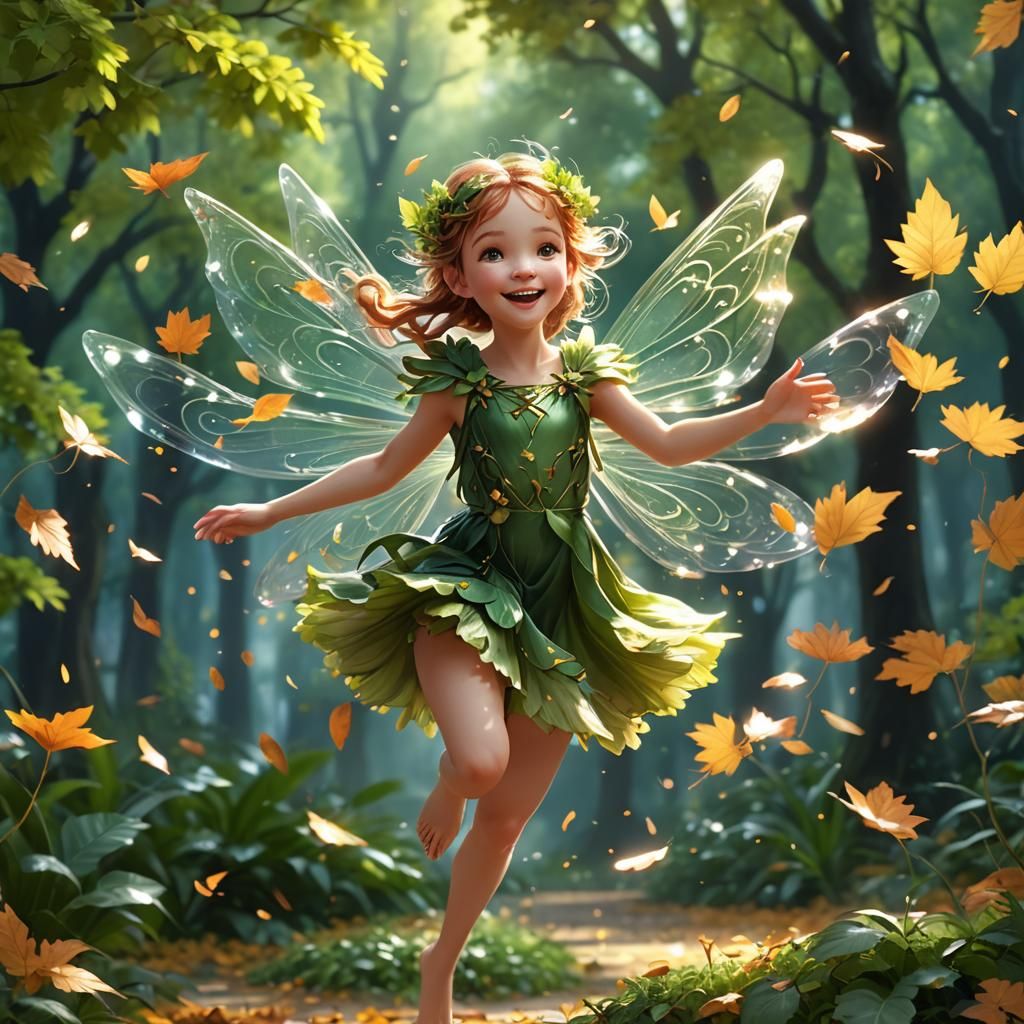 Cute Sylph Fairy Manipulating Wind with Bokeh
