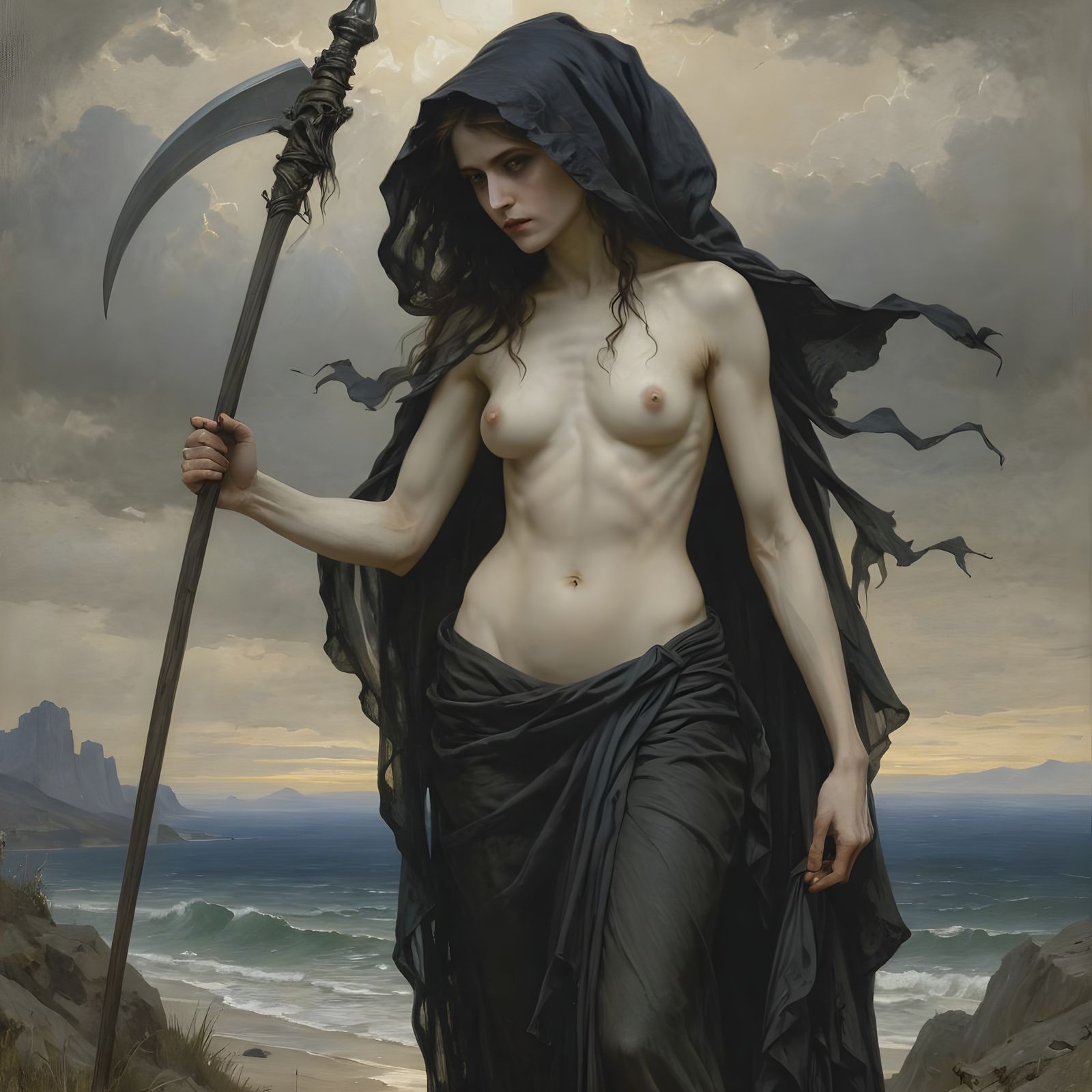 Elegant Female Grim Reaper, Classic Art Style
