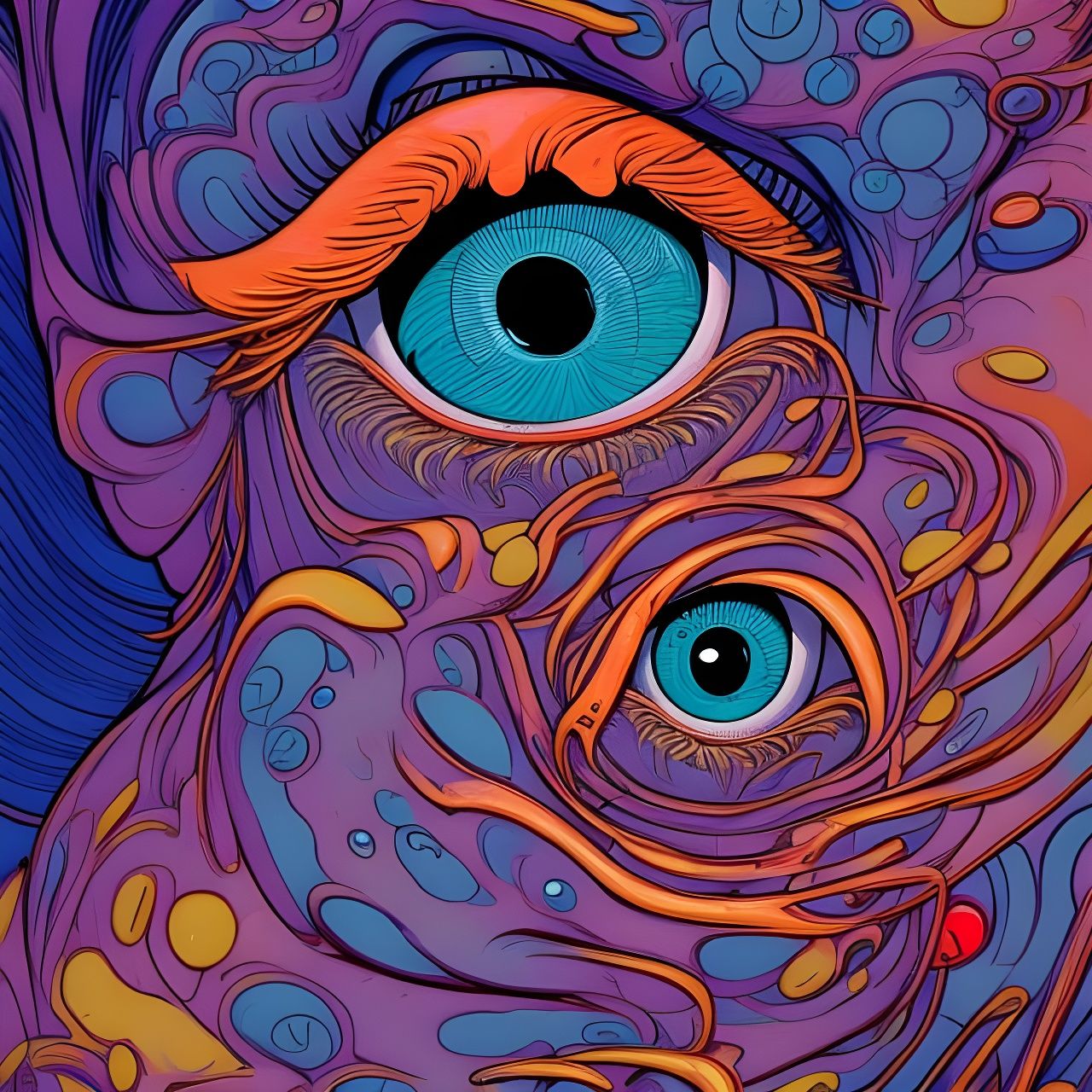 Surreal Eyeballs in Japanese Art Style