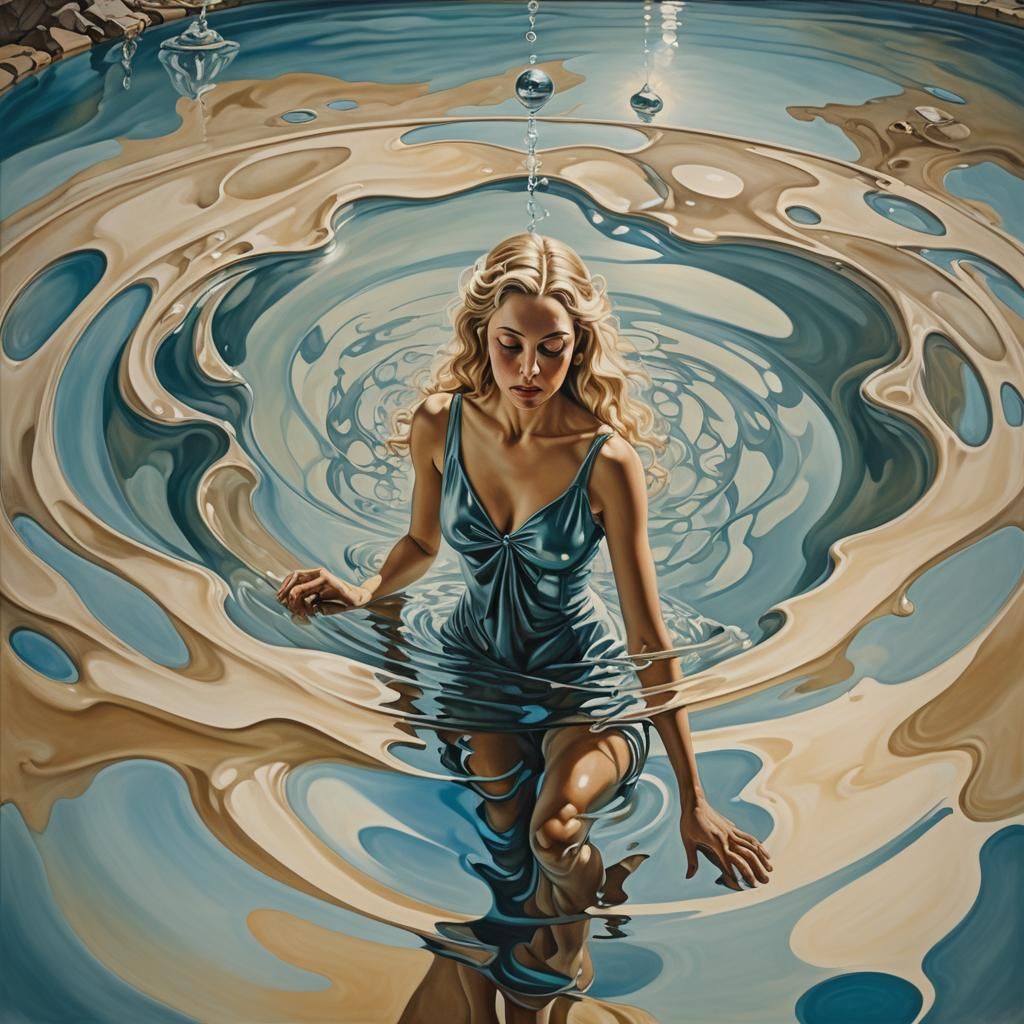 Surreal Torus: Blond Woman's Reflection in Oil