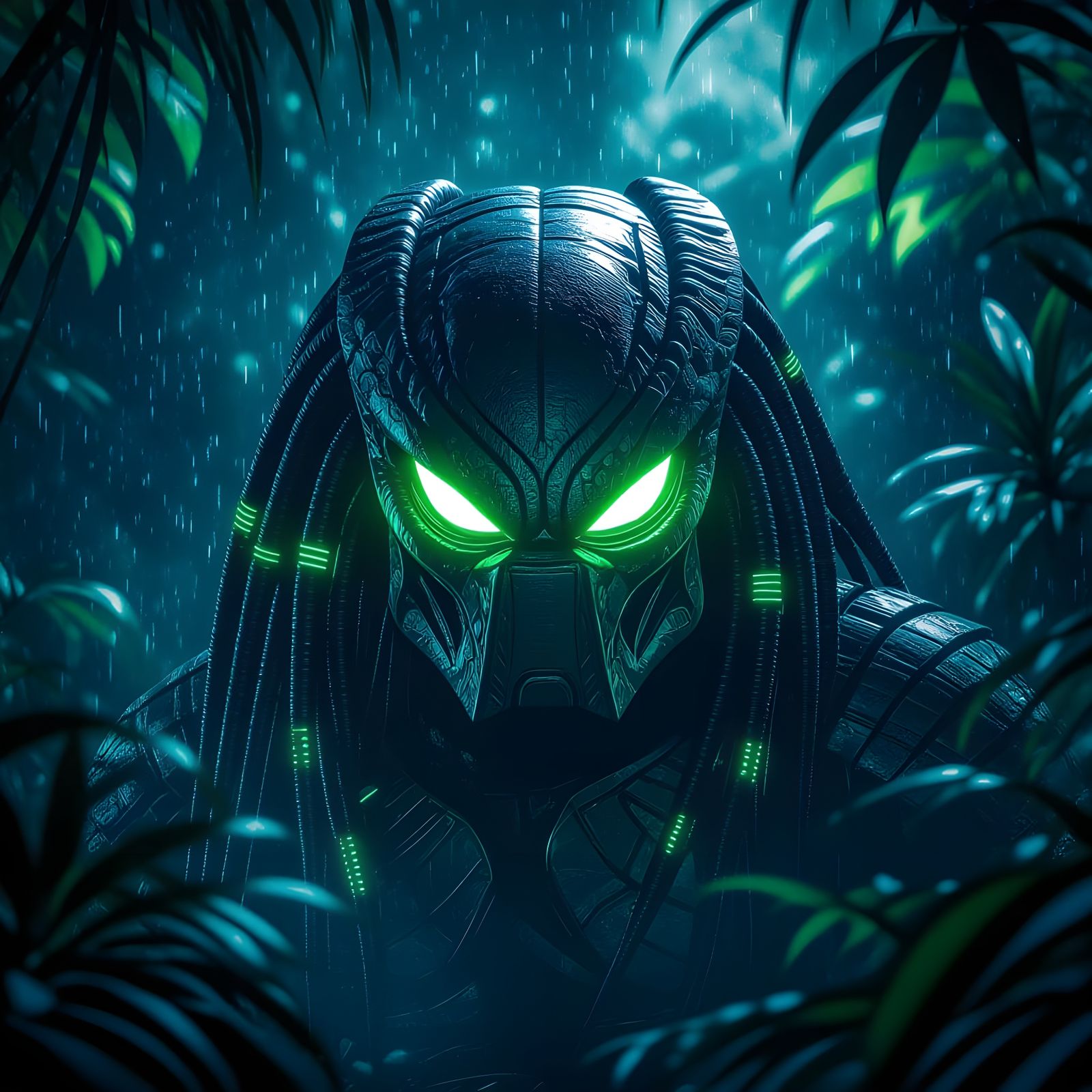 Predator Movie Glowing Eyes in Neon Jungle