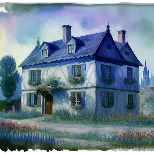 Cobwebbed House with Griffin in Watercolor Style