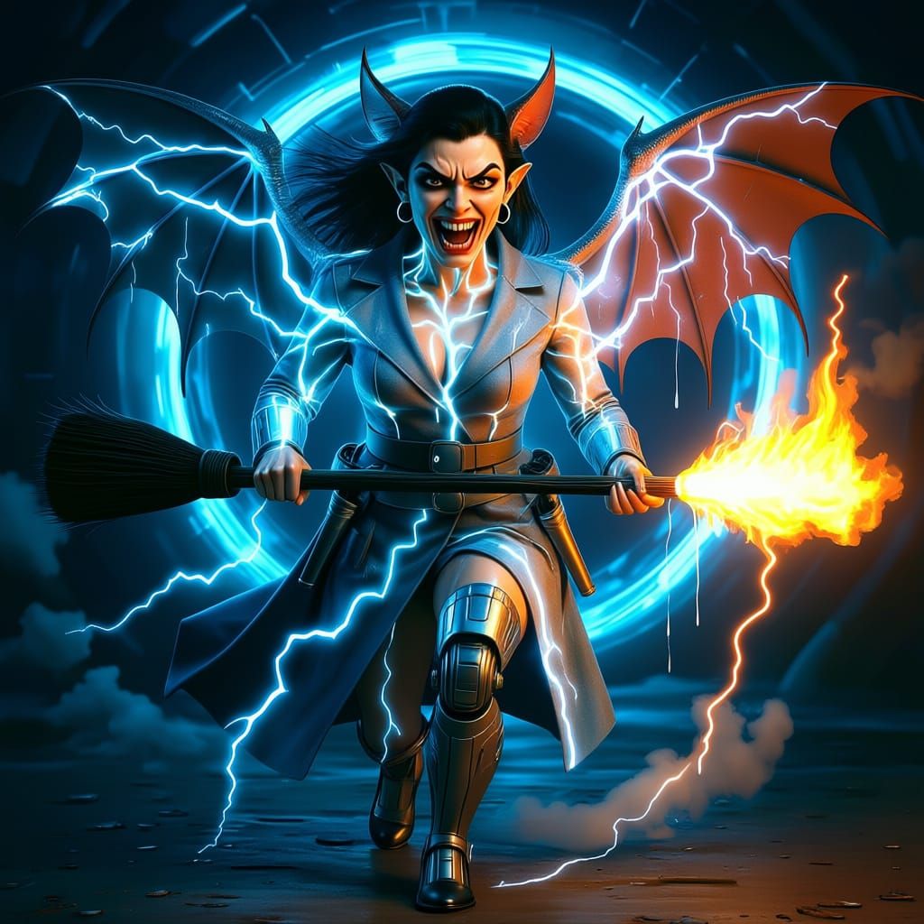 Mysterious Woman Glides on Misty Cloud Realistic