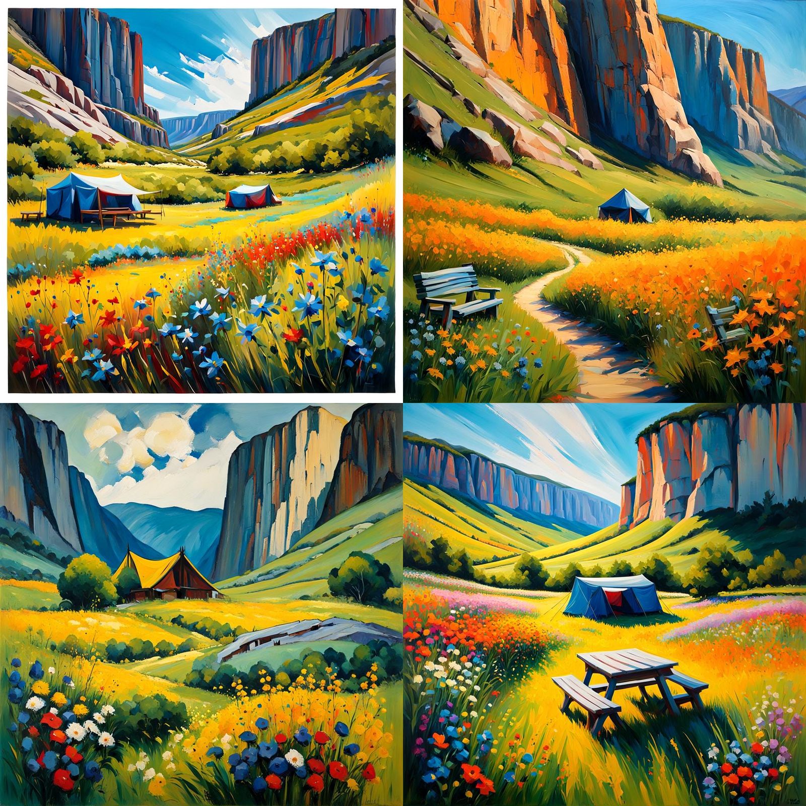 Mountain Campsite: Abstract Art with Complementary Colors