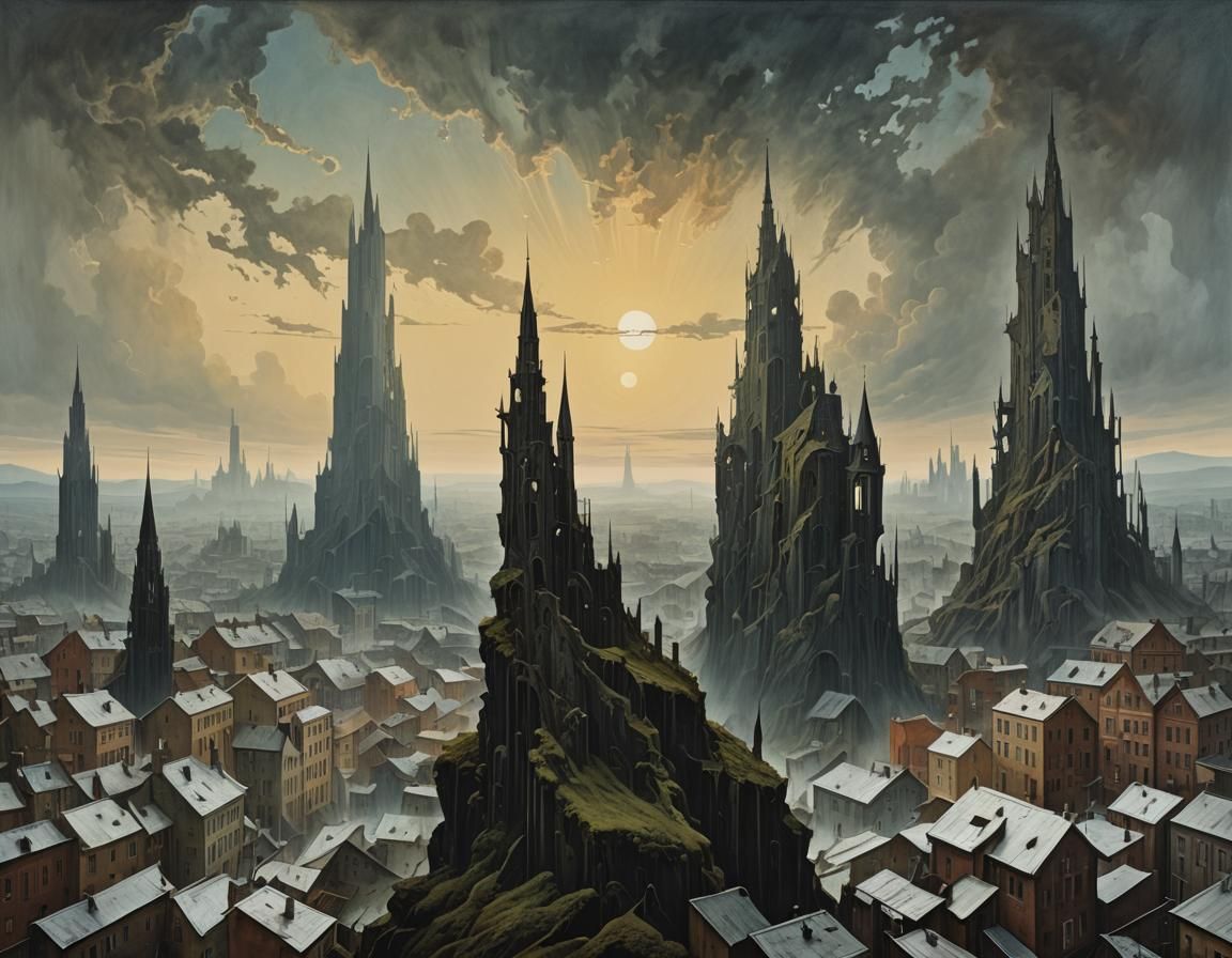 Surreal Whimsical Cityscape Fantasy in Abstract Style